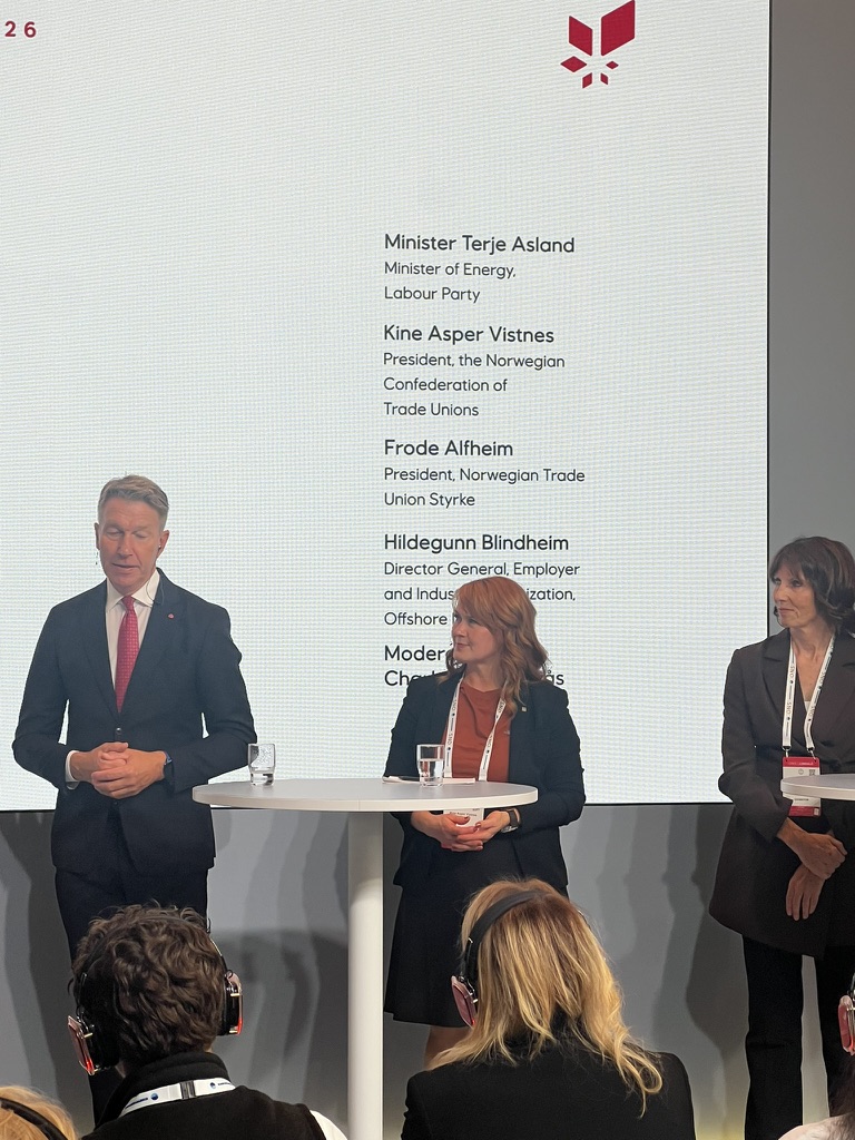 Norway's Minister of Energy Terje Asland speaking at an ONS 2026 panel